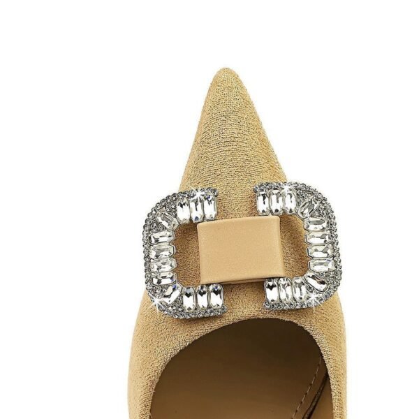 BIGTREE SHOES 825-K69 Korean Style Fashionable Banquet High Heels Stiletto Heel Women's Shoes Suede Shallow Mouth Pointed Metal Rhinestone Buckle Single-Layer Shoes