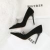 01401edd60f3d9ff94173c062fa1646b BIGTREE SHOES 9511-K73 Banquet High Heels Stiletto Heel European and American Style Women's Shoes Suede Shallow Mouth Pointed-Toe Metal Rhinestone Buckle Pumps Women