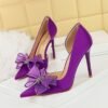02acb43231629489813660ef6576d93a BIGTREE SHOES 626-H38 European and American Style High Heels Women's Shoes Stiletto Heel Shallow Mouth Pointed Toe Side Hollow Rhinestone Bow Pumps Wedding Shoes