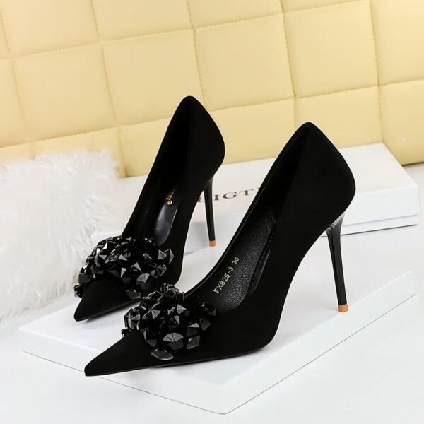 03212f8f9d8f65e2ad5beb1cd1f07ebe Bigtree Shoes 825-H27 Korean Banquet High Heels Women's Shoes Stiletto Suede Shallow Mouth Pointed Gemstone Rhinestone Bow Pumps
