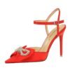 BIGTREE SHOES 86-H28 Summer High Heels Women's Shoes Stiletto Heel Shallow Mouth Pointed Toe Satin Bow Hollow-out Strap High Heel Sandals