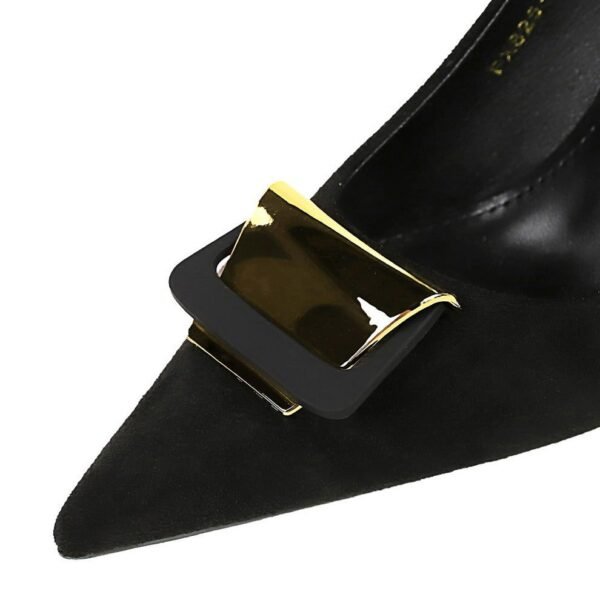 03900de3c44348f123513f44c0920c8e BIGTREE SHOES 825-K56 European and American Style Super High Heel Women's Shoes Stiletto Suede Shallow Mouth Pointed Toe Metal Buckle Decorative Pumps High Heels