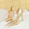 BIG TREE SHOES 6283-1 Korean Fashion High Heels Women's Shoes Stiletto Heel Shallow Mouth Pointed Toe Side Hollow Banquet Shoes High Heel