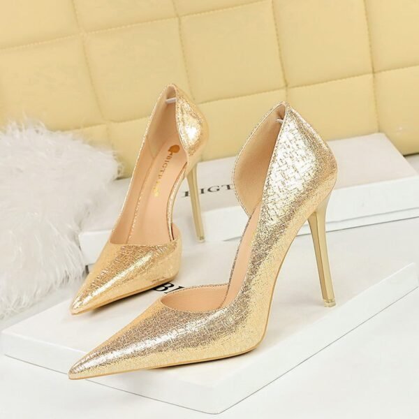 BIG TREE SHOES 6283-1 Korean Fashion High Heels Women's Shoes Stiletto Heel Shallow Mouth Pointed Toe Side Hollow Banquet Shoes High Heel