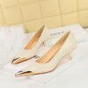 BIGTREE SHOES 3739-A25 Retro European American Style Banquet Women's Shoes Stiletto Heel Metal Pointed Toe Shallow Mouth Pedicure Slimming Spring and Autumn Women's Shoes
