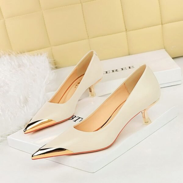 BIGTREE SHOES 3739-A25 Retro European American Style Banquet Women's Shoes Stiletto Heel Metal Pointed Toe Shallow Mouth Pedicure Slimming Spring and Autumn Women's Shoes