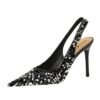 05c0e45955c73ddfe25e6d00931575f0 BIGTREE SHOES 869-22 European and American High Heels Stiletto Women's Shoes Shallow Mouth Pointed-Toe Hollowed Back Strap Hollow Back Shoes Sequined Shoes High Heel
