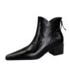 Bigtree Shoes 578-9 European and American Style Retro Hand Grip Pattern Female Boots Thick Heel Mid Heel Pointed-Toe Hollowed Slimming Knight Boots Ankle Boots