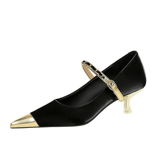 BIGTREE SHOES 237-25 Korean Style Fashionable Elegant Light Luxury Banquet Women's Shoes Mid-Very Low-Cut Pointed-Toe Metal Chain Ankle-Strap Shoes