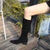 big tree shoes 009-17 Retro European American Style Knight Boots Winter Fashion Women's Boots Mid Heel Chunky Heel Pointed Toe Suede Wrinkle High Leg Boot