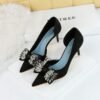 077cda048b7b1627ae86b865090ac383 BIG TREE Shoes 6168-AH3 European and American Banquet Thinner Side Hollowed Women's Shoes Shallow Mouth Pointed Toe Rhinestone Bow High Heel Pumps