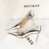2928-1 European and American style fine-heeled high-heeled shallow pointed side hollow retro metal stone pattern shoes