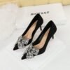 BIGTREE SHOES 18249-ah29 Korean Style Banquet High Heels Stiletto Heel Satin Shallow Mouth Pointed Toe Rhinestone Bow Women's Shoes