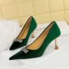 Bigtree Shoes 1818-K67 European and American Style Banquet Women's Shoes High Heels Suede Shallow Mouth Pointed Metal Rhinestone Decorative High Heel Shoes