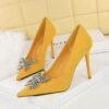 092d791a9c07ffb5e4af64c3af378c12 BIGTREE SHOES 825-K53 European and American Style Banquet High Heels Stiletto Women's Shoes Suede Shallow Mouth Pointed-Toe Metal Butterfly Rhinestone Pumps