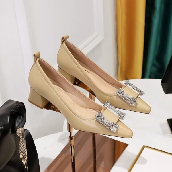 BIGTREE SHOES 1235-2k72 European and American Style Fashion Banquet Women's Shoes Comfortable Thick Heel Mid Heel Light Buckle Metal Rhinestone Buckle Women's Shoes