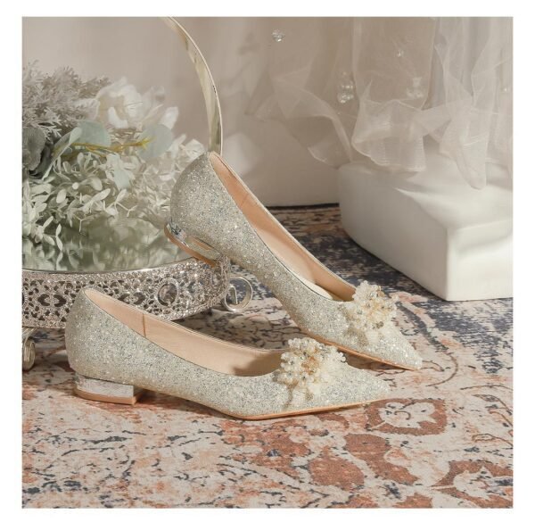 229-7 French Pointed Flat Low Heel High-Grade Wedding Shoes Bridesmaid Shoes Wedding Dress Two-Way Wear