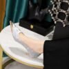 BIGTREE SHOES 237-28 European and American Style Fashion Banquet Women's Shoes Stiletto Mid-Heel Shallow Mouth Metal Pointed Digital Pattern Satin Pumps