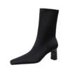 BIGTREE SHOES 375-1 European and American fashion minimalist high-heeled thick heel square toe elastic Lycra short boots