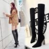 BIG TREE SHOES 3128-1 European and American Fashion Minimalist Metal Heel Chunky Heel High Heel Pointed Toe Thinner Wool over-the-Knee Boots