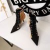 BIG TREE SHOES 8788-13 Korean Style Fashion Stiletto High Heel Pointed Toe Plaid Colorblock Suede Lace-up Trendy Cross Strap Ankle Boots