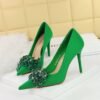 Bigtree Shoes 18249-h27 European and American Style Banquet High Heels Women's Shoes Ultra High Heel Stiletto Heel Satin Low-Cut Pointed-Toe Shoes Wedding Shoes