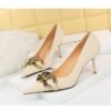 7239-A1 European and American fashion banquet women's shoes fine heel high heel shallow pointed metal buckle single shoes high heels