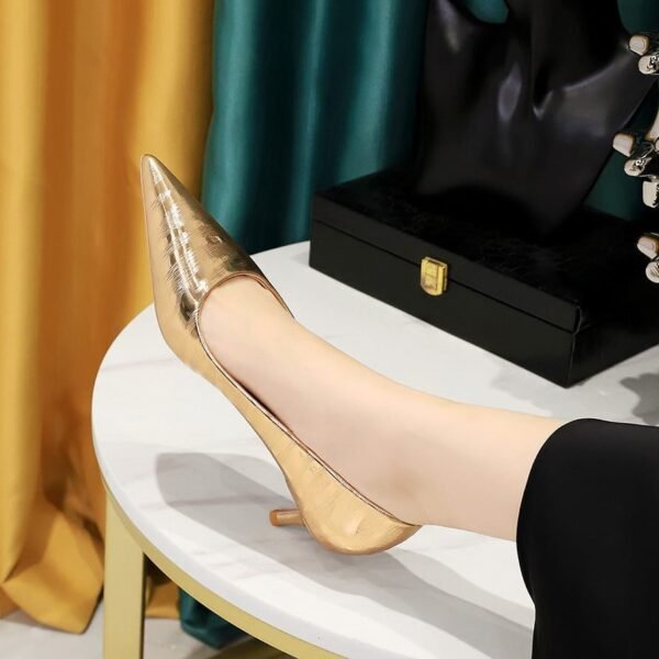 BIGTREE SHOES 1961-17 European and American Style Metallic Embossed Stiletto Heel [High Heel] Low Mouth Pointed-Toe Retro Women's Shoes for Banquet Spring and Autumn