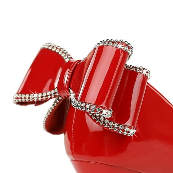 BIGTREE SHOES 9511-h35m European and American Style Banquet High Heels Stiletto Heel Shallow Mouth Pointed Patent Leather Back Bow High Heel Pumps Women