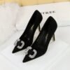 Bigtree Shoes 516-k69 European and American Fashion Banquet High Heels Women's Shoes Stiletto Suede Shallow Mouth Pointed Toe Rhinestone Buckle High Heel Pumps
