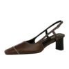 BIGTREE SHOES 171 Retro Style All-Match Mid Heel Chunky Heel Low-Cut Square Toe Cap Spring and Summer Women's Shoes Hollow Back Strap Slingback Sandals