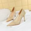 0ee6829e4a464b4fd9f7e87900fd7f92 BIG TREE SHOES 1963-2 European and American Fashionable Figure Flattering High Heels Stiletto Heel Shallow Mouth Pointed-Toe Hollowed Lace Mesh Women's Thin Shoes