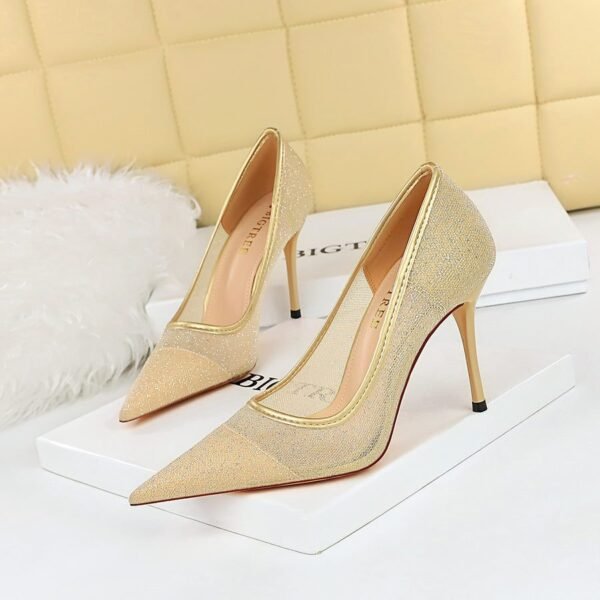 0ee6829e4a464b4fd9f7e87900fd7f92 BIG TREE SHOES 1963-2 European and American Fashionable Figure Flattering High Heels Stiletto Heel Shallow Mouth Pointed-Toe Hollowed Lace Mesh Women's Thin Shoes