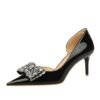 BIG TREE SHOES 638-Ah20 Korean Style Banquet Women's Shoes High Heel Low-Cut Pointed Toe Side Hollow Rhinestone Bow Pumps Women's High Heels
