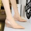 Bigtree Shoes 6639-2 European and American Style Fashionable Simple Banquet Slimming Shiny Patent Leather Shallow Mouth Pointed High Heel Wedge Shoes Women's Shoes