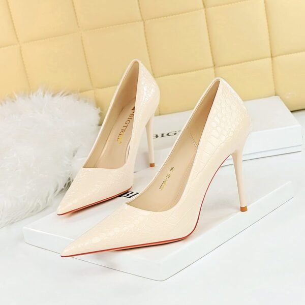 Big Tree Shoes 3391-29 European and American Style Fashionable Figure Flattering High Heels Stiletto Low-Cut Pointed Patent Leather Snake Pattern High Heel Pumps