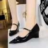 BIGTREE SHOES 6639-3 Retro European American Style Stitching Pointed High Heel Wedge Ankle-Strap Shoes Women's Shoes Shallow Mouth Pointed Toe Wedge Heels