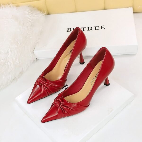 BIG TREE Shoes 886-1 European and American  Thinner Stiletto Heel Shallow Mouth Pointed-Toe Bowknot Pumps High Heels Women's Shoes