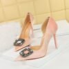 Bigtree Shoes 1363-K83 Banquet High Heels Stiletto Heel Thick Suede Pointed Side Hollow Metal Rhinestone Buckle Super High Heel Shoes