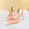 1363-A2 Korean fashion slim banquet fine heel high heel shallow pointed side hollow patent leather women's shoes single shoes high