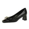 BIGTREE SHOES 5299-k91 European and American Style Fashion Business Ol Commuter Women's Shoes Color Matching Square Toe Low-Cut Metal Buckle Bow Pumps