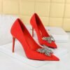 12790536f78e285768cb4dd9a2e4b541 BIGTREE SHOES 825-K53 European and American Style Banquet High Heels Stiletto Women's Shoes Suede Shallow Mouth Pointed-Toe Metal Butterfly Rhinestone Pumps