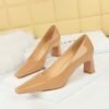 BIGTREE SHOES 6186-1 European and American Style Fashion Simple High Heel Chunky Heel Low-Cut Square Head Shiny Patent Leather Commuter's All-Matching Women's Thin Shoes