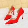 BIG TREE SHOES 8237 Korean Style Fashionable Simple Stiletto Heel Women's Shoes Slim Suede Shallow Mouth Pointed Toe Side Hollow Pumps High Heel