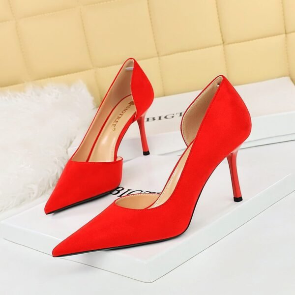 BIG TREE SHOES 8237 Korean Style Fashionable Simple Stiletto Heel Women's Shoes Slim Suede Shallow Mouth Pointed Toe Side Hollow Pumps High Heel