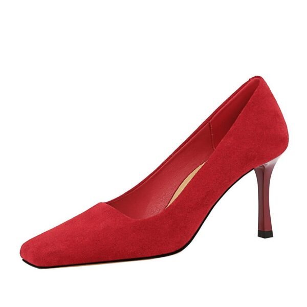BIG TREE SHOES 7731-2 Korean Style Spring and Autumn Fashion All-Matching Simple High Heels Stiletto Suede Low-Cut Square Toe Women's Shoes High Heel Pumps