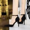 BIGTREE SHOES 8386-8 European and American Style Simple Hollow Women's Shoes Stiletto Heel Shallow Mouth Pointed Toe Suede Hollow-out Strap Sandals