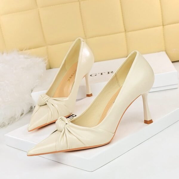 BIG TREE Shoes 886-1 European and American  Thinner Stiletto Heel Shallow Mouth Pointed-Toe Bowknot Pumps High Heels Women's Shoes