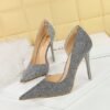 BIG TREE SHOES 1298-1 Retro European American Style High Heels Stiletto Heel Shallow Mouth Pointed Toe Side Hollow Shining Sequin Cloth Women's High Heel Shoes