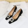 BIG TREE SHOES 6183-K20 Korean Style Women's Shoes Wine Cup Very High Very Low-Cut Square Toe Rhinestone Buckle New Spring and Autumn Shoes Women's High Heels